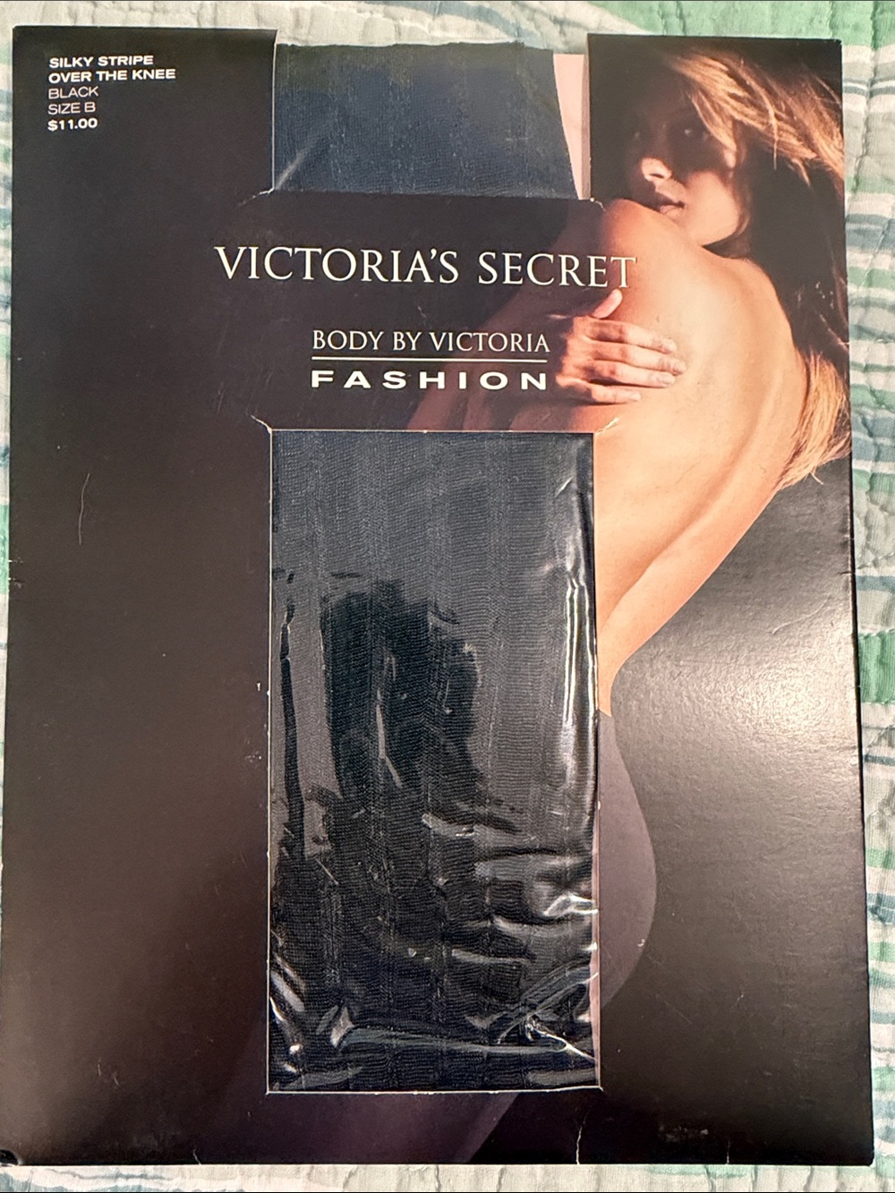 Victoria's Secret VINTAGE Black Silky Stripe Over-the-Knee Hosiery